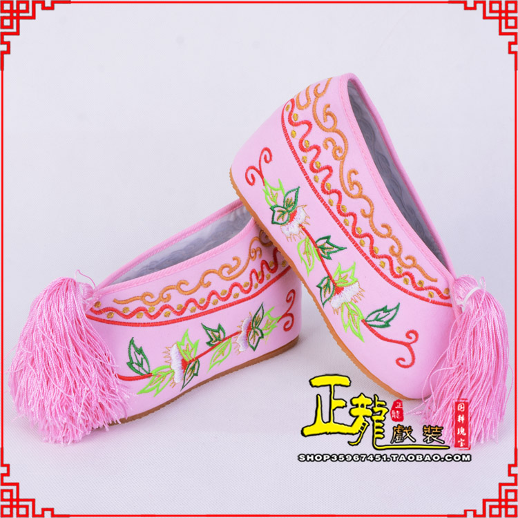 介休花旦鞋女绣花彩鞋 舒适款草花内高彩鞋